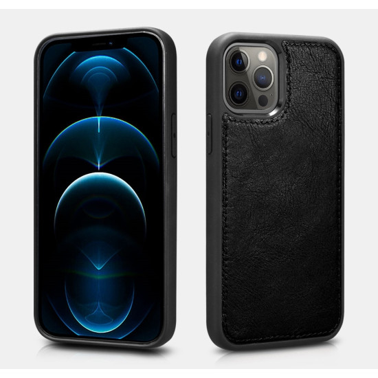 iCarer Crazy Horse Real Leather Detachable 2 in 1 Wallet - Δερμάτινη Θήκη / Πορτοφόλι με RFID - Apple iPhone 12 / 12 Pro - Black (WMI1207-BK)