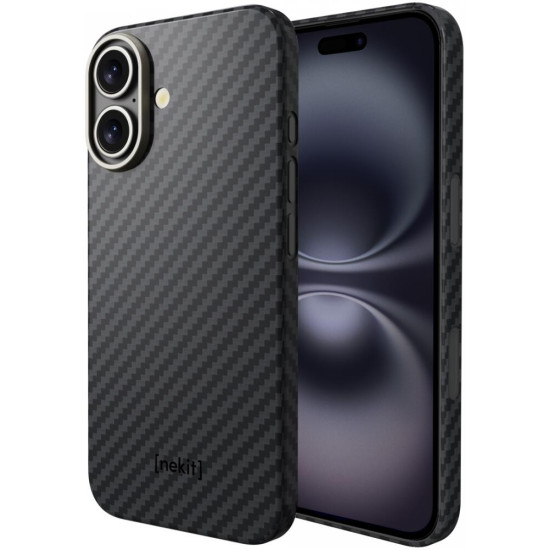Θήκη Apple iPhone 16 - Nekit Fiber Σκληρή με MagSafe Aramid Fiber - 1mm - 1500D Kevlar - Black (8719246451881)