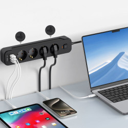 Tech-Protect PCL4X3 Multi Plug Power Strip Long - Πολύπριζο με 4 x Υποδοχές AC 240V με Διακόπτη & Καλώδιο 200cm - 2 x USB-A / 1 x Type-C - 2.1A - Black (5906302310593)