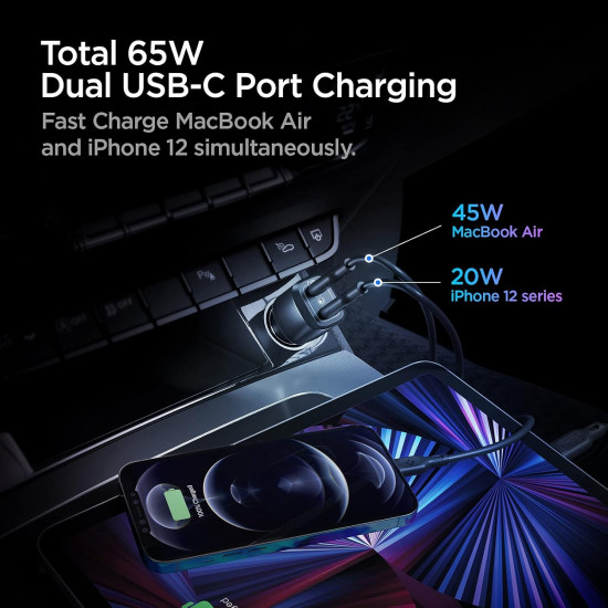 Spigen PC2000 PowerArc ArcStation Car Charger - Φορτιστής Αυτοκινήτου με 2 x Type-C - 65W - Black (ACP02562)