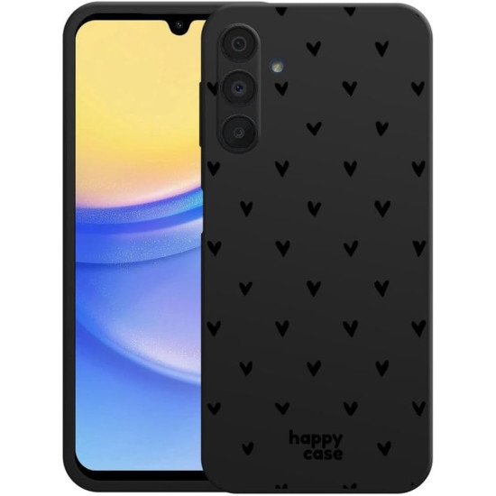Θήκη Samsung Galaxy A15 - HappyCase Σιλικόνης - Hearts Black Print (8719246446542)