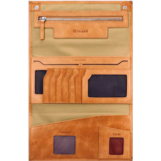 iCarer Vegetable Tanned Leather Three Fold Wallet - Δερμάτινο Πορτοφόλι με Υποδοχή για Κινητό / Κάρτες / Χαρτονομίσματα - Light Brown (RSZ-04-A1-LB)