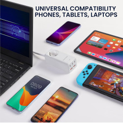 KW Desktop Power Strip EU GaN Charger - Μονόπριζο με 1 x Υποδοχή AC 4000W με Καλώδιο 150cm / Ταχυφορτιστής με 2 x USB-A / 3 x Type-C - 75W - White (61946.02.01)