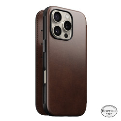 Θήκη Apple iPhone 16 Pro - Nomad Modern Leather Folio Horween Δερμάτινο Πορτοφόλι με MagSafe - Rustic Brown (NM01676485)