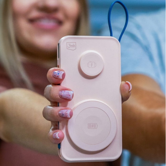 3MK PastelUp - PowerBank με Ασύρματη Φόρτιση MagSafe 15W για iPhone / Apple Watch 3W / 1 x Θύρα USB-A / 1 x Θύρα Type-C / 1 x Καλώδιο Type-C / 1 x Καλώδιο Type-C σε Lightning - 22.5W - 10.000mAh - Pink (5903108583213)