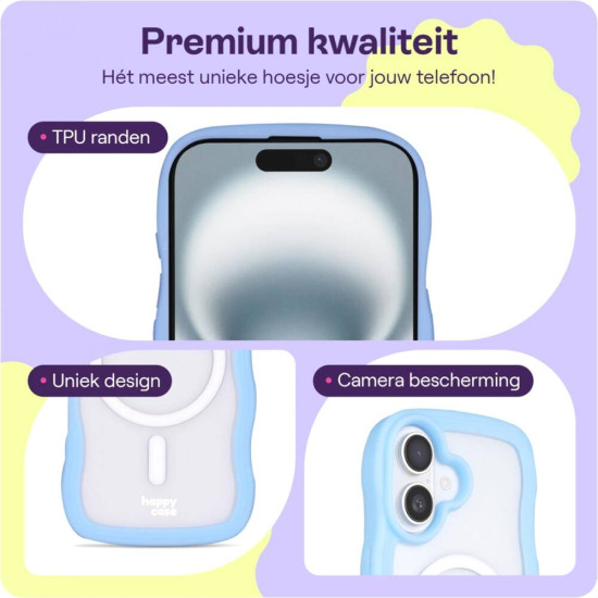 Θήκη iPhone 16 HappyCase Wavy Διάφανη Σκληρή με MagSafe & TPU Bumper - Blue (8719246462054)