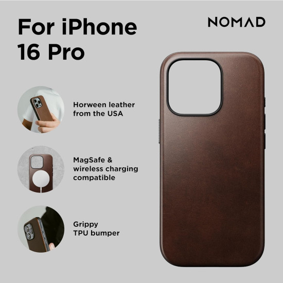 Θήκη iPhone 16 Pro Nomad Modern Leather Case Horween Δερμάτινη με MagSafe - Rustic Brown (NM01858485)