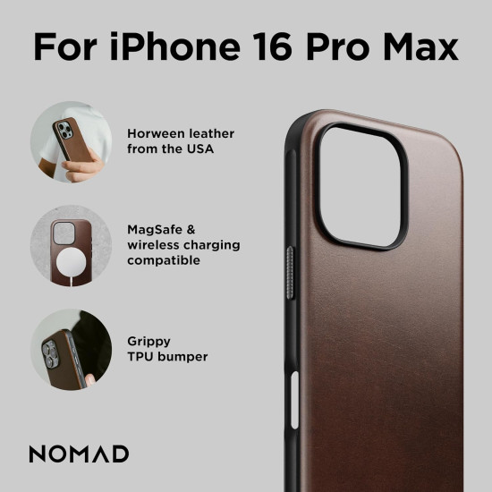 Θήκη iPhone 16 Pro Max Nomad Modern Leather Case Horween Δερμάτινη με MagSafe - Rustic Brown (NM01689485)