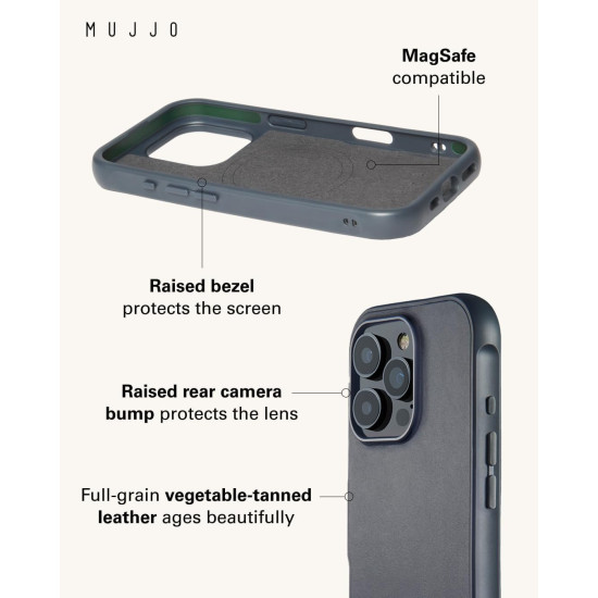 Θήκη iPhone 16 Pro Max MUJJO Shield Case Ανθεκτική Δερμάτινη με MagSafe - Steel Blue (MUJJO-CL-057-SB)