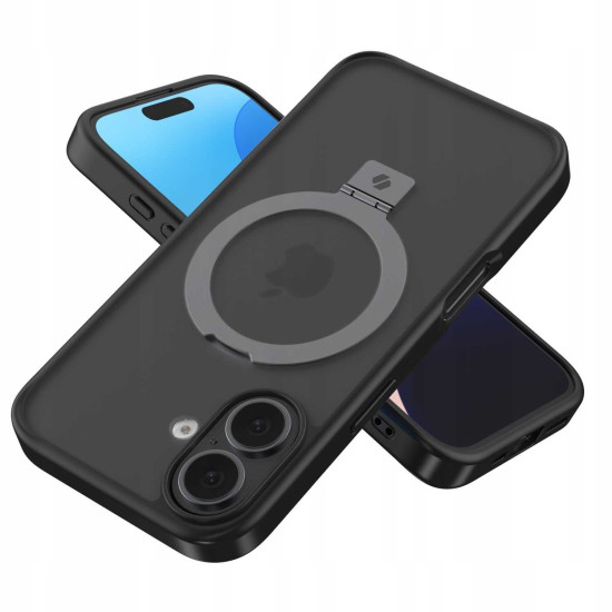 Θήκη iPhone 16 Spacecase Ring Pro Mag Σκληρή με MagSafe & KickStand - Black (5905719112189)