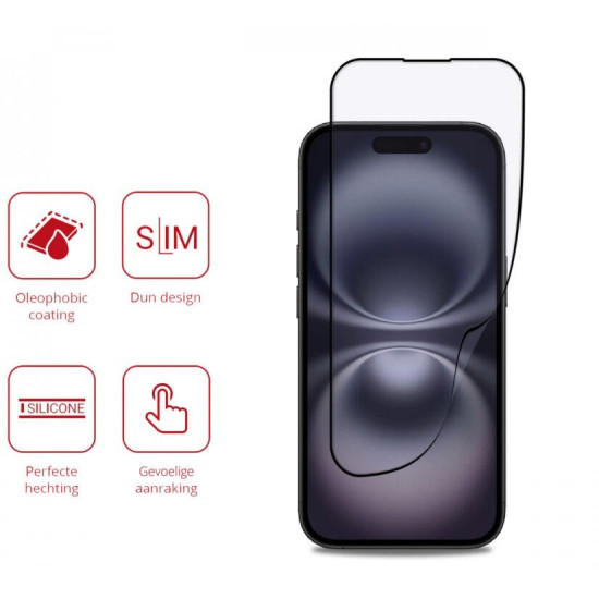Hybrid Glass iPhone 16 Rosso FullFace Αντιχαρακτικό Υβριδικό Προστατευτικό Οθόνης - Black (8719246461064)