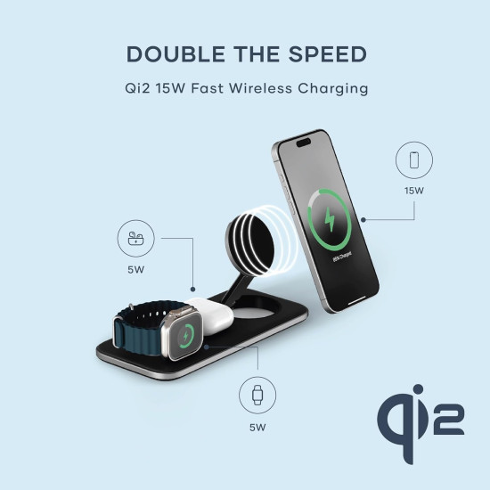 Ασύρματος Φορτιστής Satechi Qi2 Trio Μαγνητική Βάση MagSafe & Qi2 για iPhone / Apple Watch / AirPods 15W - Space Grey (ST-QTPM-EA)