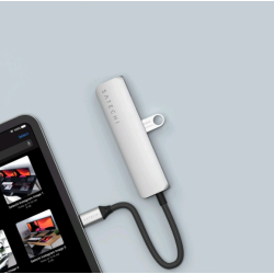 Αντάπτορας Satechi 4in1 USB-C Slim Multiport 4K Adapter Type-C (male) σε 2 x USB-A 10Gbps 1 x Type-C 85W 1 x HDMI 4K - Silver (ST-P4SS)
