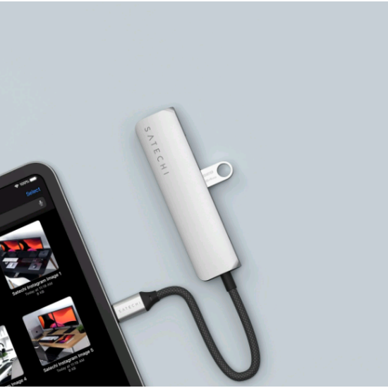 Αντάπτορας Satechi 4in1 USB-C Slim Multiport 4K Adapter Type-C (male) σε 2 x USB-A 10Gbps 1 x Type-C 85W 1 x HDMI 4K - Silver (ST-P4SS)