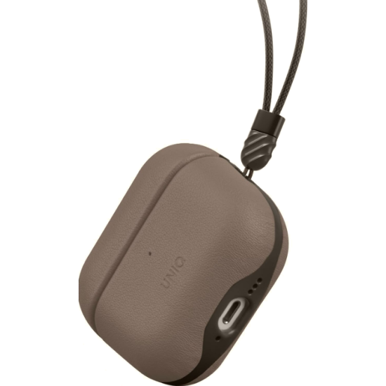 Θήκη AirPods 4th Gen Uniq Lyden Duo Series Premium Σκληρή από Vegan Δέρμα με Λουράκι Χειρός - Flint / Grey (UNIQ-AIRPODS(2024)-LYDGRY)