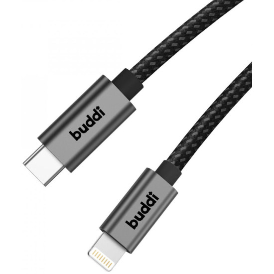 Καλώδιο Buddi Flex Φόρτισης & Μεταφοράς Δεδομένων Type-C σε Lightning 300cm 20W 5 Έτη Εγγύηση - Black (8719246446092)