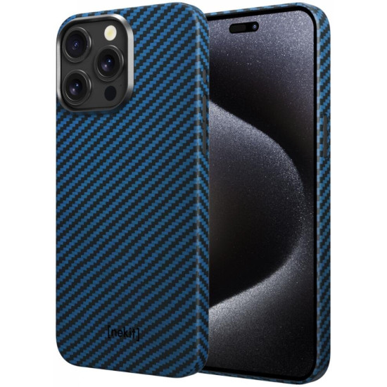 Θήκη iPhone 15 Pro Nekit Fiber Σκληρή με MagSafe Aramid Fiber 1mm 1500D Kevlar - Blue (8719246469602)