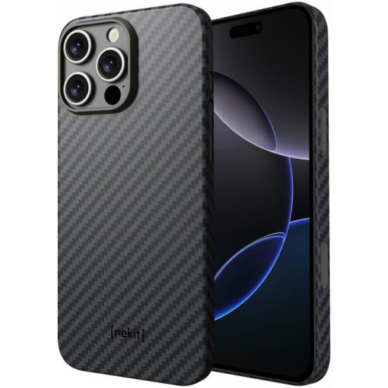 Θήκη iPhone 16 Pro Nekit Fiber Σκληρή με MagSafe Aramid Fiber 1mm 1500D Kevlar - Black (8719246451867)