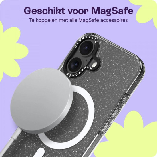 Θήκη iPhone 16 HappyCase Joy Διάφανη Σκληρή με MagSafe - Sparkle Glitter (8719246462245)