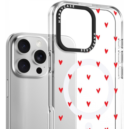 Θήκη iPhone 16 Pro HappyCase Joy Διάφανη Σκληρή με MagSafe - Love Hearts (8719246462283)