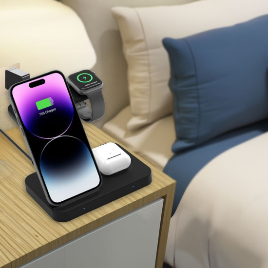 Βάση Ασύρματης Φόρτισης Tech-Protect A37 3 in 1 Qi για Smartphone / Airpods & Galaxy Buds / Apple Watch 15W - Black (5906302372171)