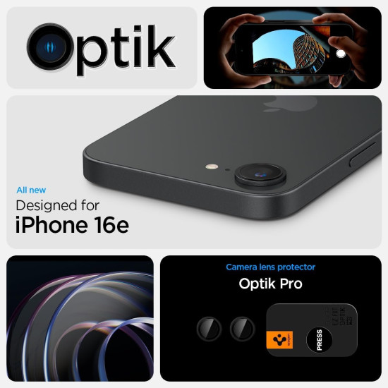 Tempered Glass iPhone 16e Spigen GLAS.tR EZ Fit OPTIK Pro Camera Lens Protector Αντιχαρακτικό Γυαλί Προστασίας για Φακό Κάμερας 2 Τεμάχια - Black (AGL09279)