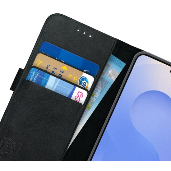 Θήκη Samsung Galaxy S25 Rosso Deluxe Δερμάτινο Πορτοφόλι - Black (8719246463204)