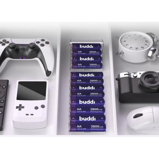 Μπαταρίες Buddi Επαναφορτιζόμενες AA Ni-MH 2.800mAh 1.2V 4 Τεμάχια - Purple (8719246466786)