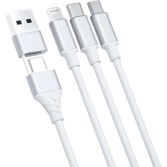 Καλώδιο Φόρτισης Type-C & USB-A 3MK 3 in 2 Hyper Cable σε Type-C / Lightning / MicroUSB 150cm 15W - White (5903108541237)