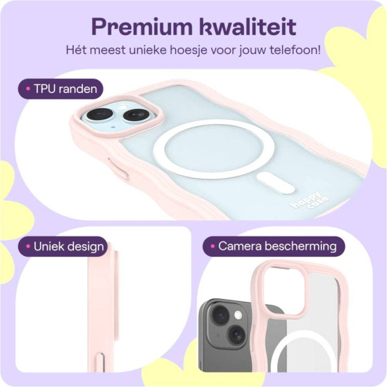 Θήκη iPhone 17e / 16e / 15 / 14 / 13 HappyCase Wavy Διάφανη Σκληρή με MagSafe & TPU Bumper - Pink (8719246471469)
