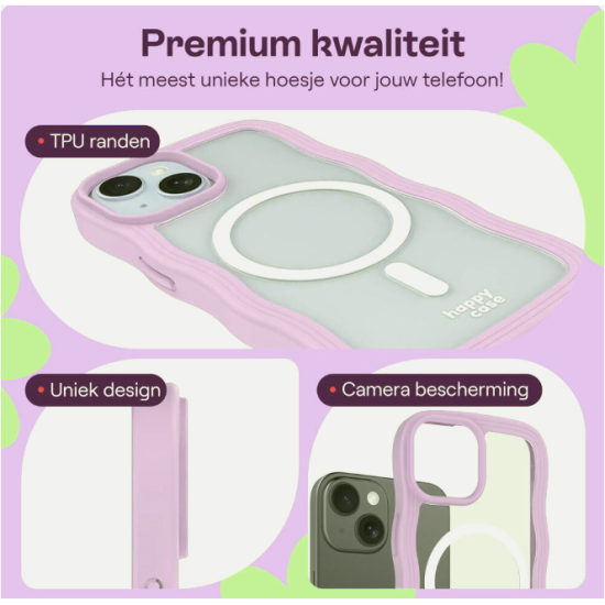 Θήκη iPhone 17e / 16e / 15 / 14 / 13 HappyCase Wavy Διάφανη Σκληρή με MagSafe & TPU Bumper - Purple (8719246471452)