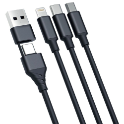 Καλώδιο Φόρτισης Type-C & USB-A 3MK 3 in 2 Hyper Cable σε Type-C / Lightning / MicroUSB 150cm 15W - Black (5903108541244)