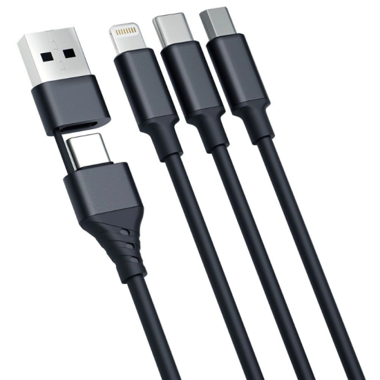 Καλώδιο Φόρτισης Type-C & USB-A 3MK 3 in 2 Hyper Cable σε Type-C / Lightning / MicroUSB 150cm 15W - Black (5903108541244)