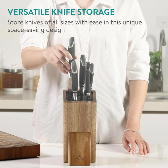 Βάση Μαχαιριών Navaris Knife Block από Ξύλο Ακακίας με Βάση για Smartphone / Tablet έως 10" - Brown (NAV000009YK004C)