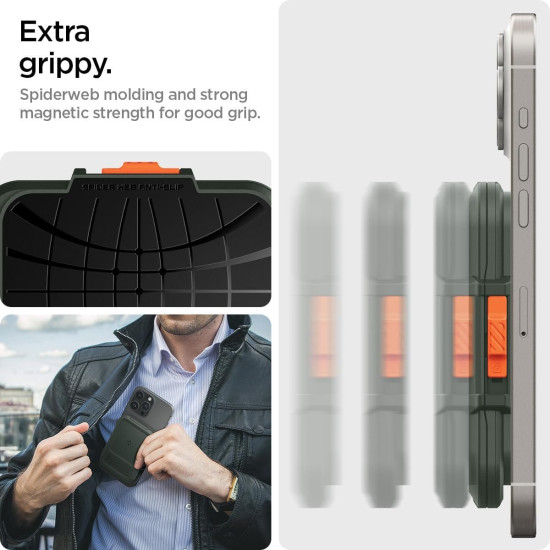 Universal Θήκη Spigen Lock Fit MagFit Card Holder / Wallet MagSafe Πορτοφόλι για Κάρτες - Military Green (AFA08528)