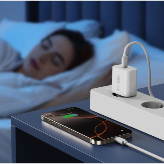 Φορτιστής Tech-Protect NC20W Αντάπτορας με 1 x Type-C 20W & 1 x Καλώδιο Type-C σε Type-C 100cm - White (5906302361588)