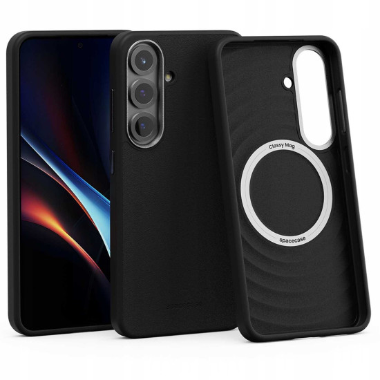 Θήκη Samsung Galaxy S25 Spacecase Classy Mag Σκληρή από Οικολογικό Δέρμα με MagSafe - Black (5905719118259)