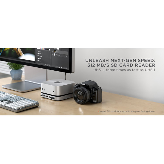 Βάση Hub Satechi Stand & Hub Αλουμινίου για Mac Mini M4 2024 / Mac Mini M4 Pro 2024 με 1 x Θήκη για M.2 NVMe SSD Εξωτερικό Σκληρό Δίσκο & Θύρες 3 x USB-A / 1 x SD UHS-II - Silver (ST-GNMMES)