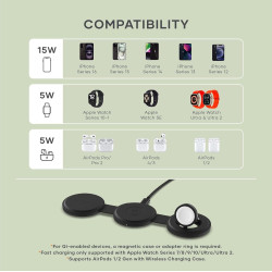 Ασύρματος Φορτιστής Satechi OntheGo 3 in 1 Charger Μαγνητική Βάση MagSafe / Qi2 για iPhone 15W / AirPods 5W / Apple Watch 5W - Black (ST-QTG31K)