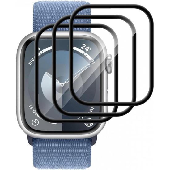 Hybrid Glass Apple Watch 9 / 8 / 7 41mm Rosso Watch Screen Protector Αντιχαρακτικό Προστατευτικό Υβριδικό Οθόνης 3 Τεμάχια - Black (8719246461125)