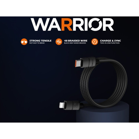 Καλώδιο Recci Warrior RS12CL Φόρτισης & Μεταφοράς Δεδομένων Type-C σε Lightning 200cm 20W - Black (6955482523384)