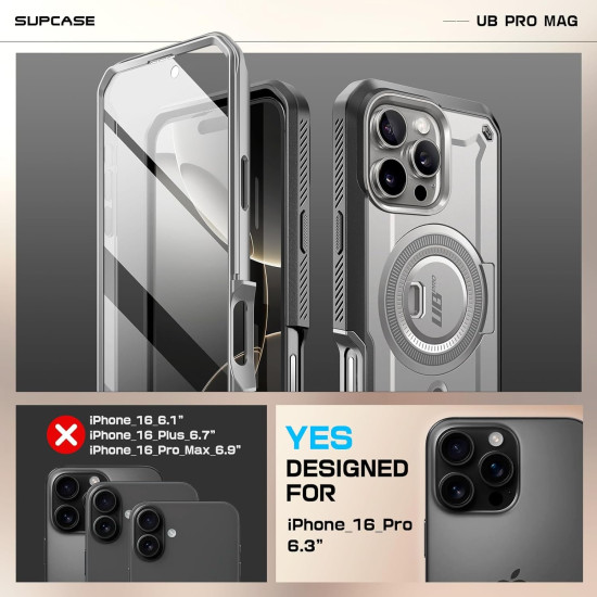Θήκη iPhone 16 Pro Supcase Unicorn Beetle Pro Mag Ανθεκτική Full Body 360° με MagSafe - Titan Gray (843439150461)