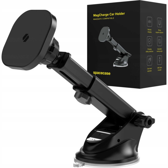 Βάση Κινητών Αυτοκινήτου Spacecase WM9B MagCharge Car Holder με Βεντούζα για Ταμπλό / Παρμπρίζ & Ασύρματη Μαγνητική Φόρτιση MagSafe 15W - Black (5905719119003)