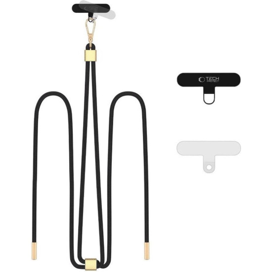 Λουράκι Λαιμού Tech-Protect C2S Rope Crossbody Strap Αποσπώμενο για Θήκες Κινητών / Smartphones - Black / Gold (5906302312061)