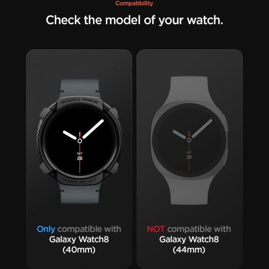 Θήκη Samsung Galaxy Watch 8 40mm Spigen Rugged Armor Ανθεκτική Σιλικόνης - Matte Black (ACS10004)