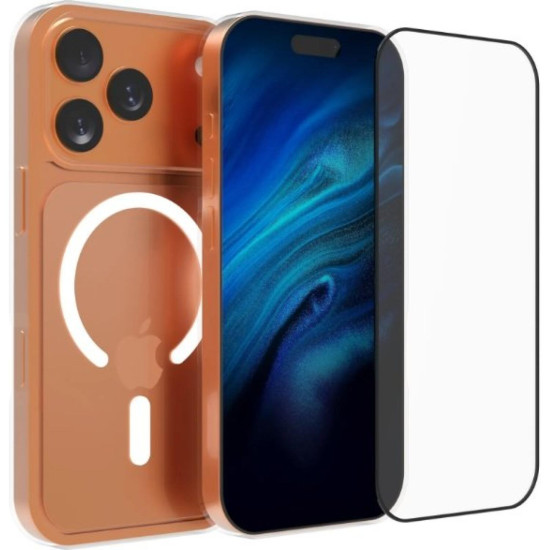 Θήκη & Tempered Glass iPhone 17 Pro Max Vivid Set MagSafe Hybrid Case Σετ Διάφανη Σκληρή με MagSafe & Full Face Αντιχαρακτικό Γυαλί Προστασίας Οθόνης - Transparent / Black (CS-MGS TR 1-2508004)
