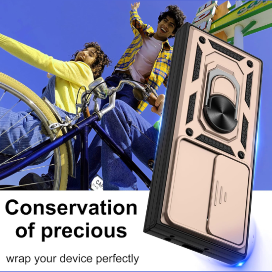 Θήκη Samsung Galaxy Z Fold7 Techsuit CamShield Ανθεκτική με Κάλυμμα για την Κάμερα & Μεταλλικό Ring Holder - Rose Gold (5949419282087)