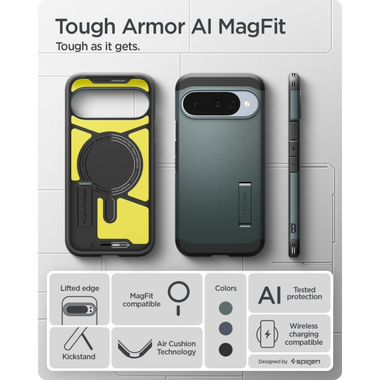Θήκη Google Pixel 10 / 10 Pro Spigen Tough Armor AI MagFit Ανθεκτική με MagSafe Qi2 & KickStand - Abyss Green (ACS09707)