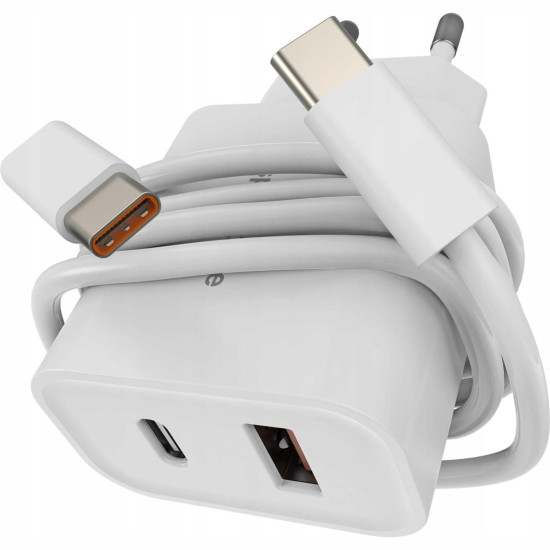 Φορτιστής Spacecase PS20W-12 PowerSet 20W Αντάπτορας με 1 x Type-C / 1 x USB-A 20W & 1 x Καλώδιο Type-C σε Type-C 100cm - White (5905719129552)