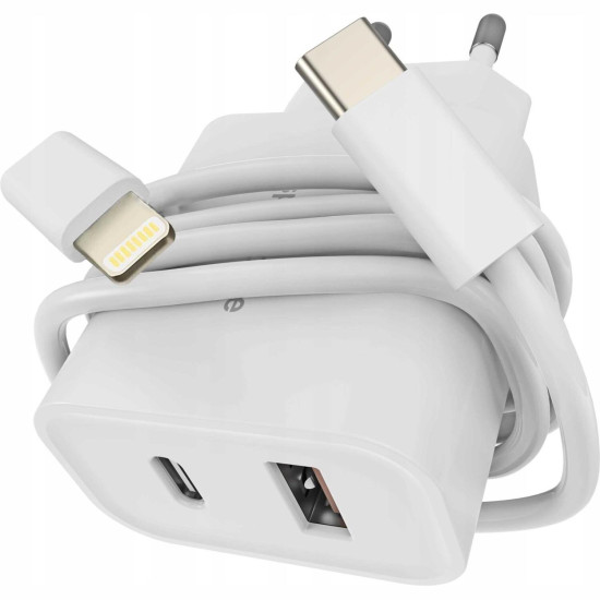 Φορτιστής Spacecase PS20W-11 PowerSet 20W Αντάπτορας με 1 x Type-C / 1 x USB-A 20W & 1 x Καλώδιο Type-C σε Lightning 100cm - White (5905719129545)